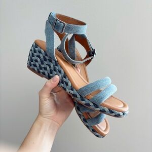 Lucky Brand Woven Denim Blue Wedge Sandals